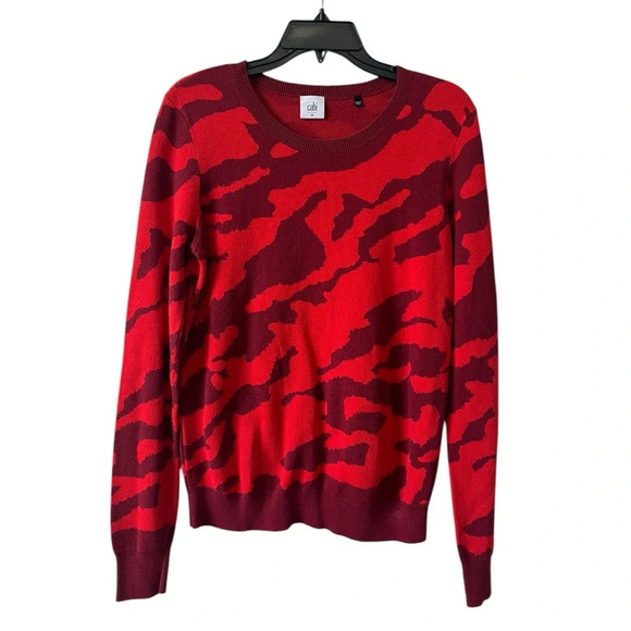 Cabi Red Women’s Pullover Sweater Sz M Camo Crewneck - Picture 1 of 7
